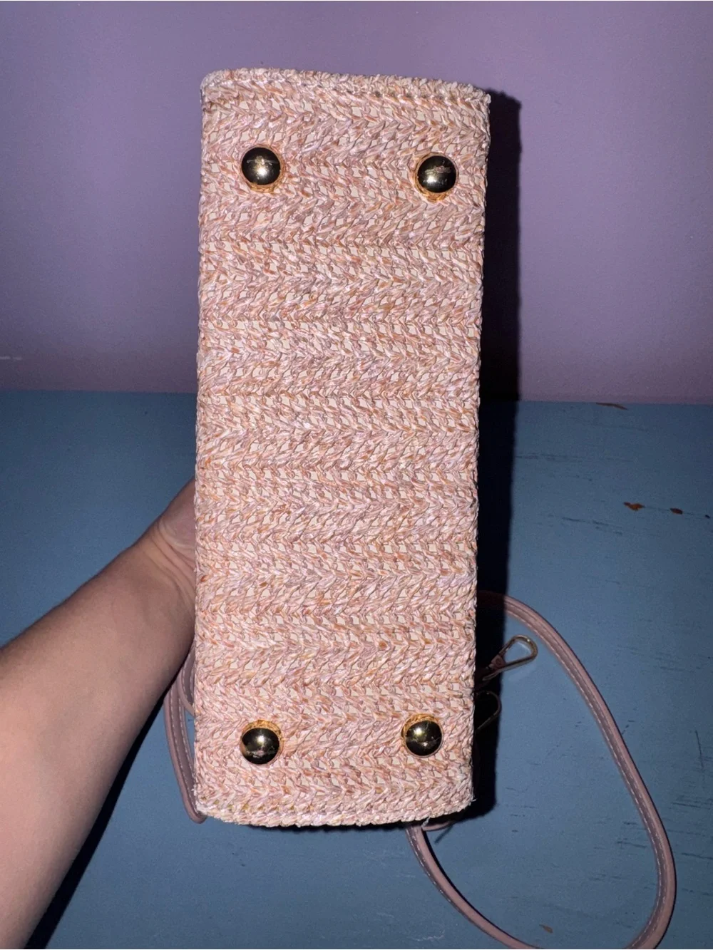 Versona Woven Crossbody Bag with Blush Pink Trim